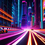 **Neon Speed:** A high-speed race through a vibrant, neon-lit cityscape with F1-style cars dodging bullets.