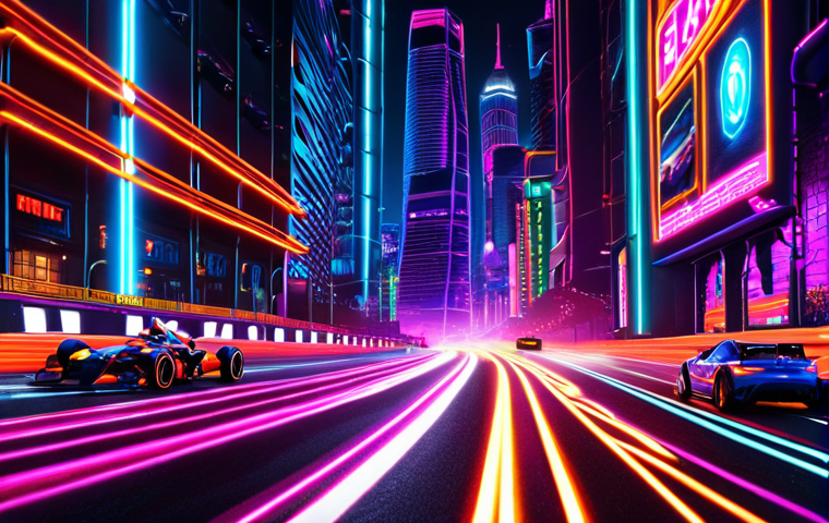 **Neon Speed:** A high-speed race through a vibrant, neon-lit cityscape with F1-style cars dodging bullets.