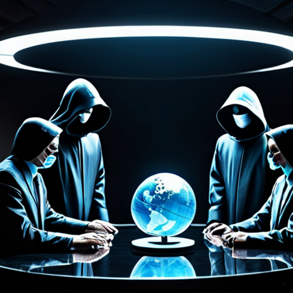 **

"A clandestine meeting of the Shadow Government, figures cloaked in darkness around a holographic table displaying a globe, fully clothed, appropriate attire, safe for work, perfect anatomy, correct proportions, professional, mysterious atmosphere, dimly lit chamber, global conspiracy, family-friendly."

**