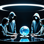**

"A clandestine meeting of the Shadow Government, figures cloaked in darkness around a holographic table displaying a globe, fully clothed, appropriate attire, safe for work, perfect anatomy, correct proportions, professional, mysterious atmosphere, dimly lit chamber, global conspiracy, family-friendly."

**